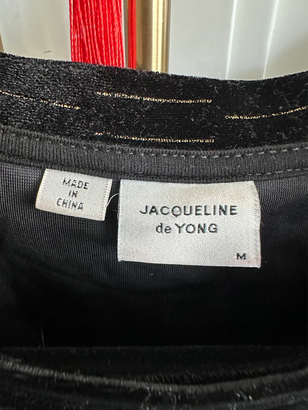 Jacqueline de Yong Black Velvet Striped Dress Size M - photo 2