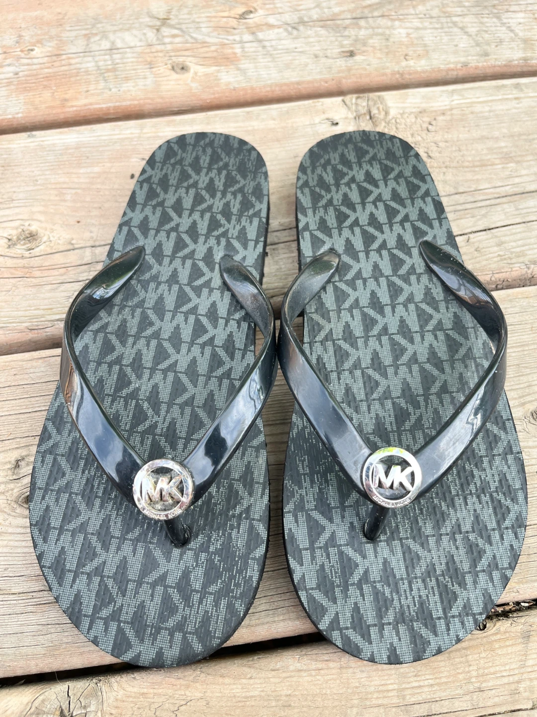 Michael Kors Black MK Logo Flip Flops