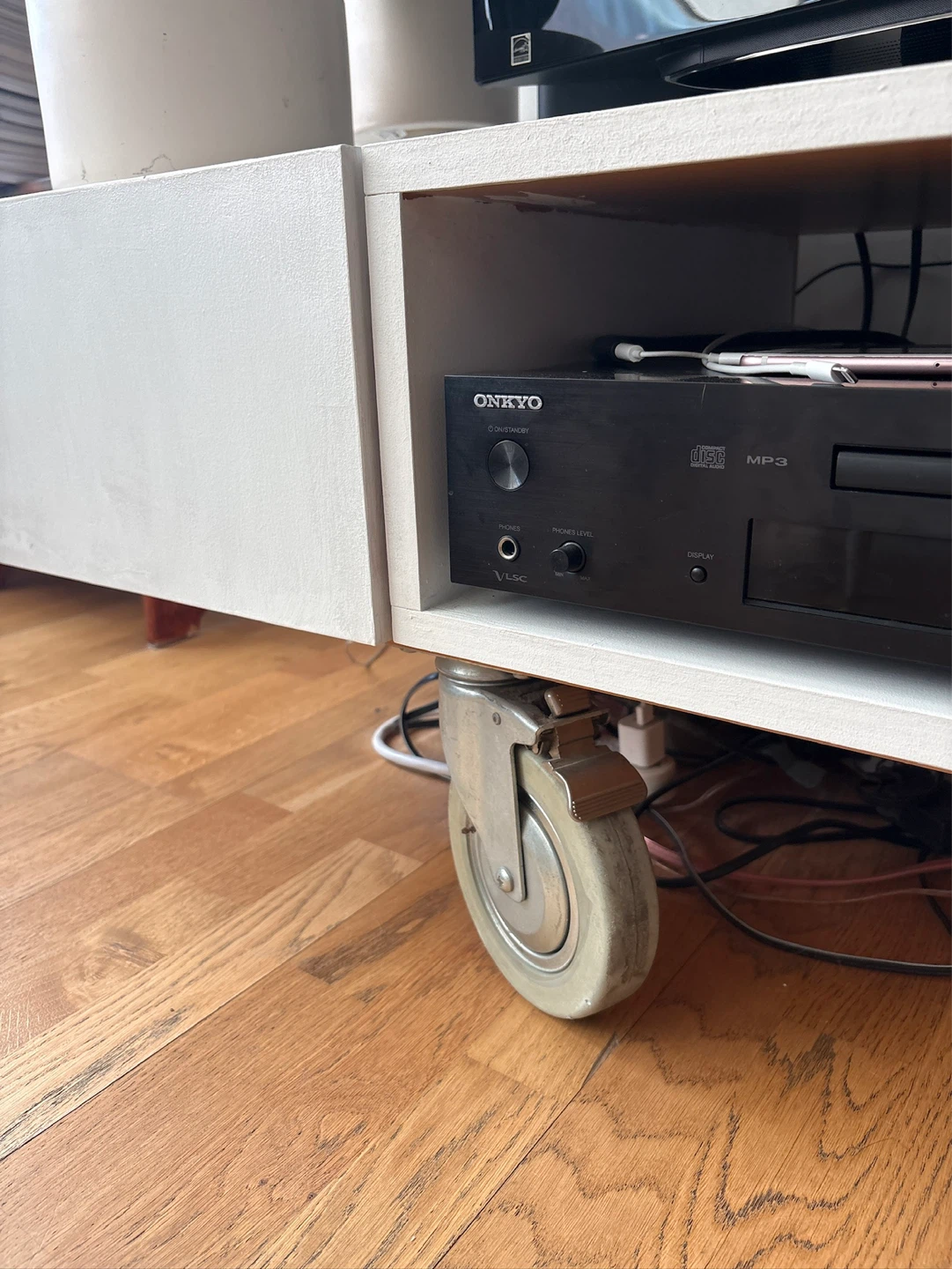 White rolling, custom made 7 foot long media console - photo 2