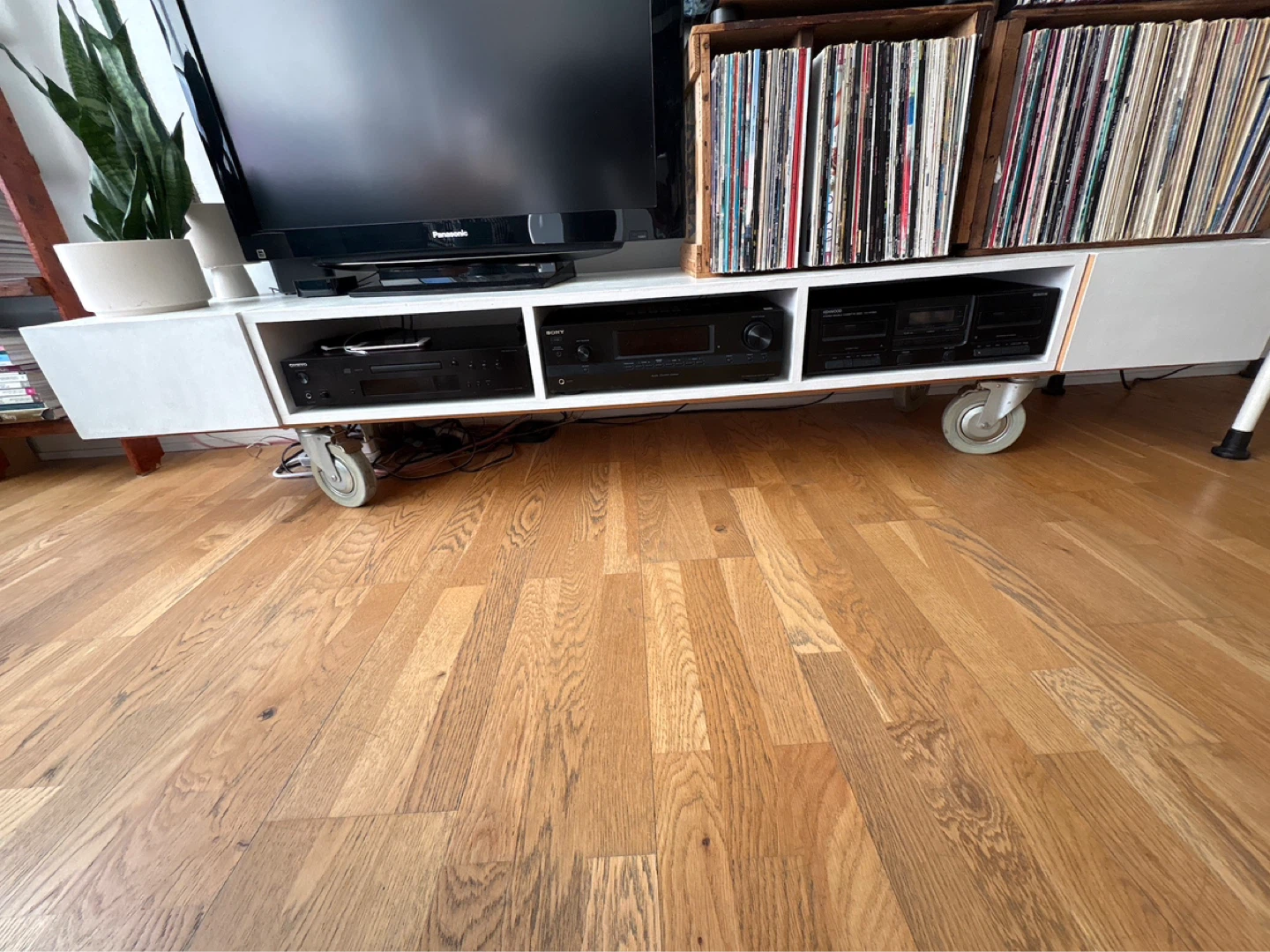 White rolling, custom made 7 foot long media console - photo 4