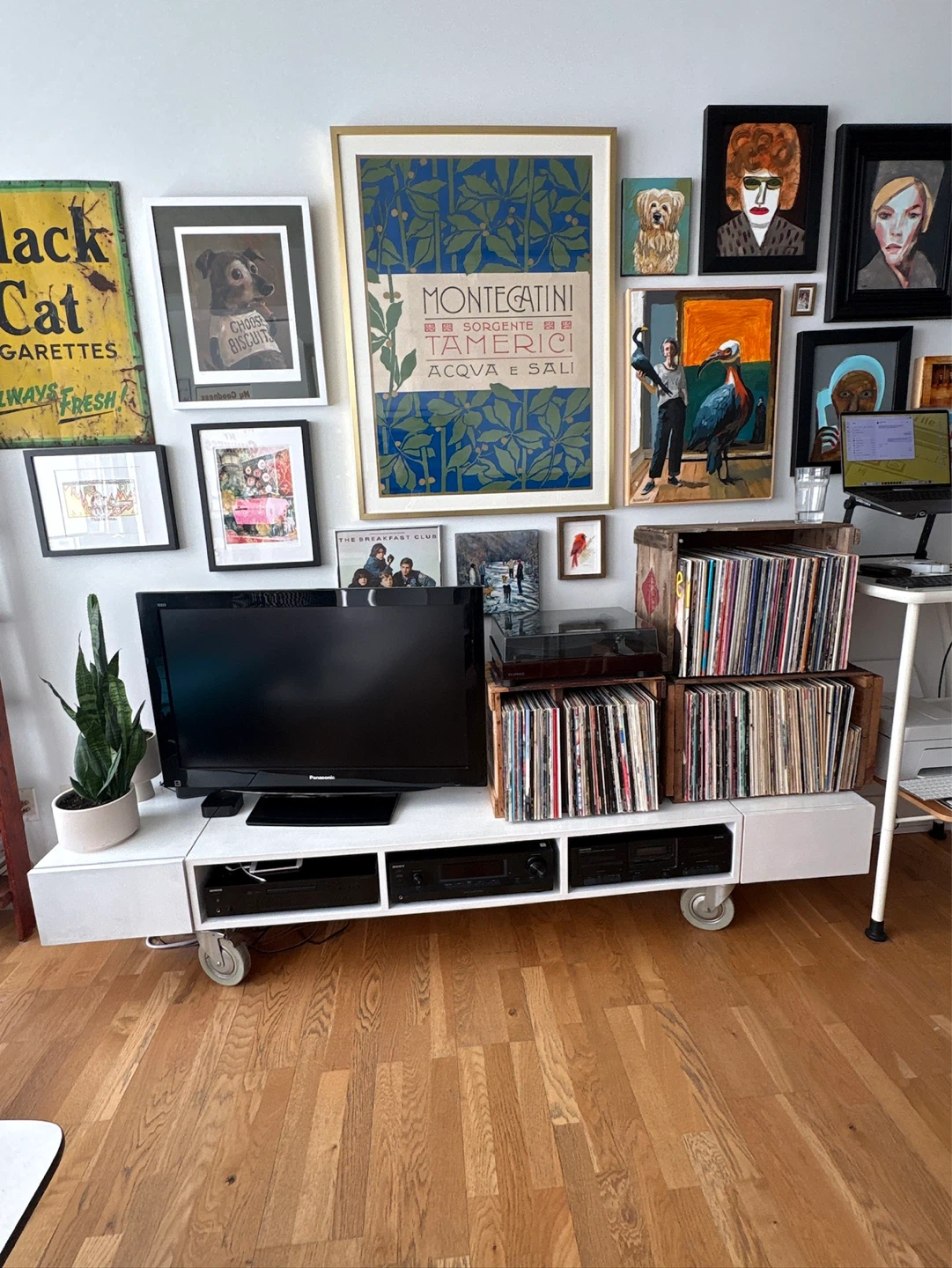 White rolling, custom made 7 foot long media console
