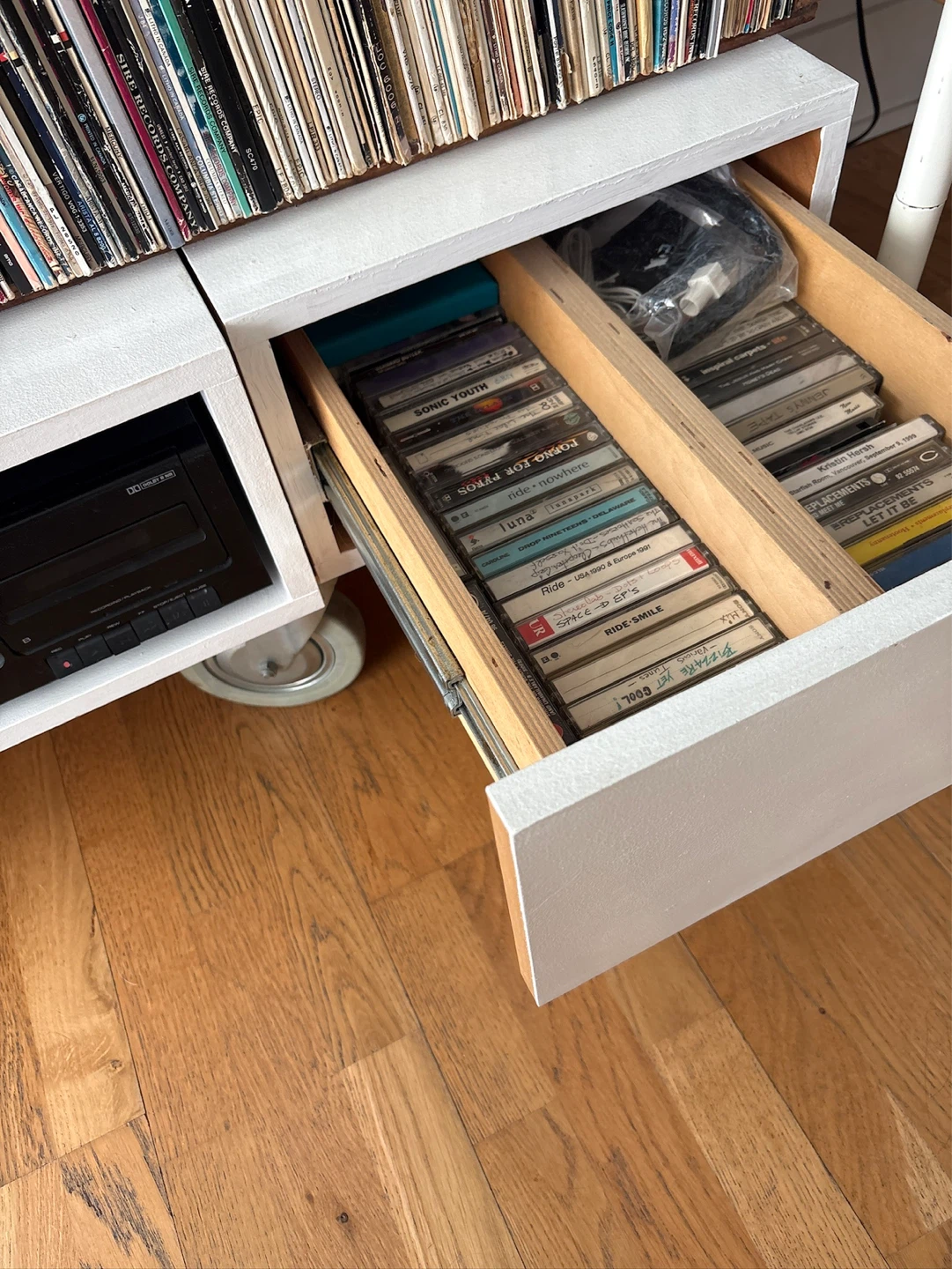 White rolling, custom made 7 foot long media console - photo 3