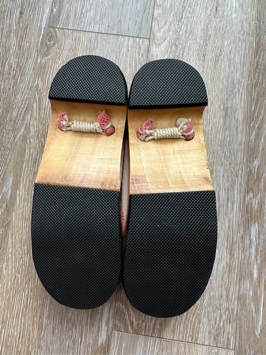 NEW Wooden Geta Sandals with Pink Floral Straps - photo 3