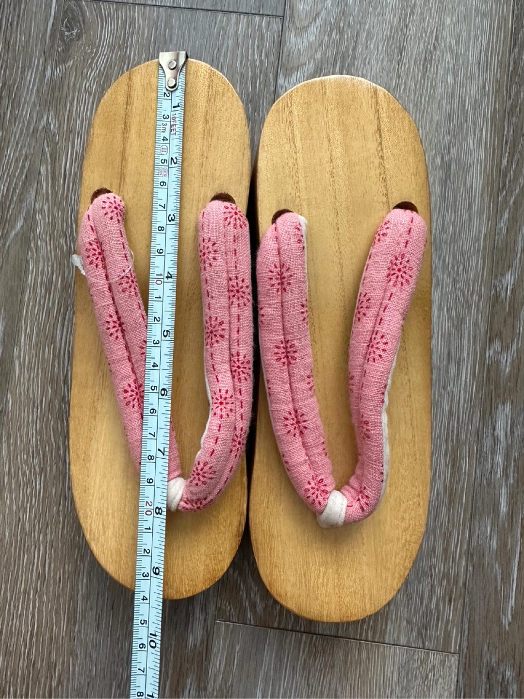 NEW Wooden Geta Sandals with Pink Floral Straps - photo 4