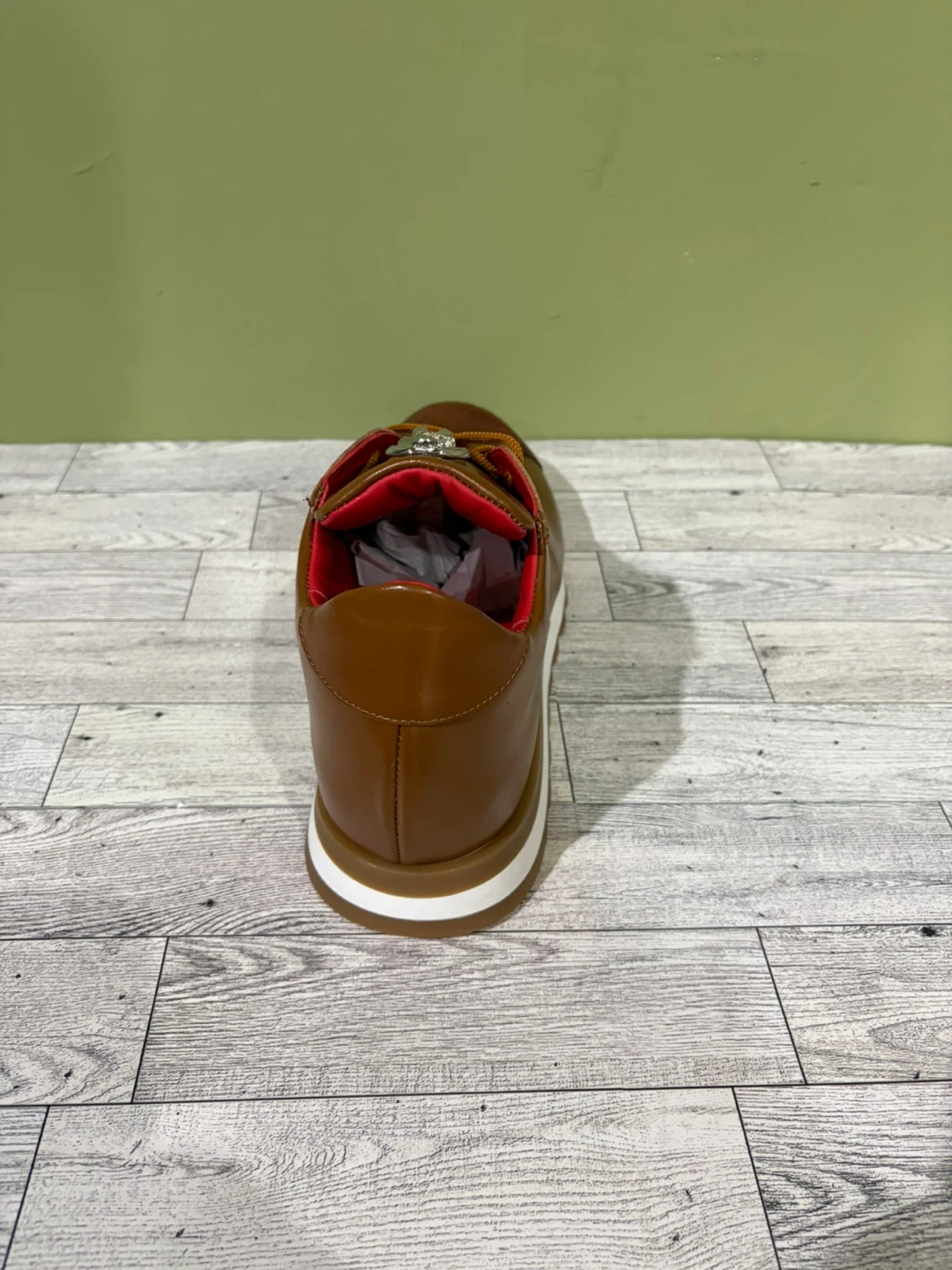 Brown Leather Fashion Sneakers with Snake Print Toe - photo 4