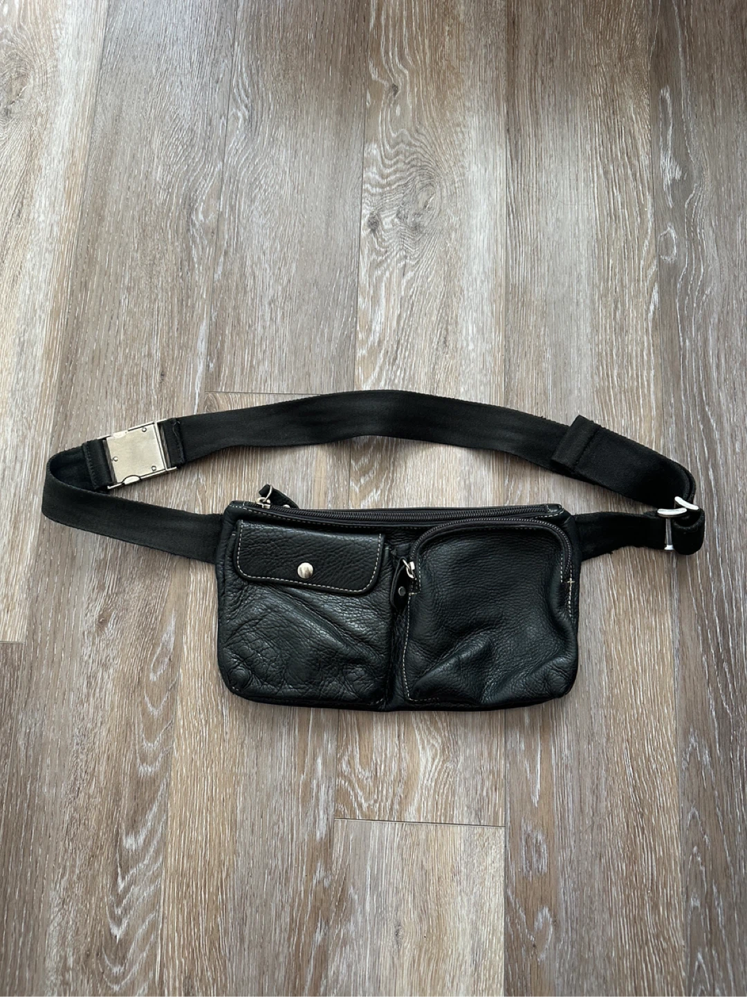 Black Leather Fanny Pack Belt Bag