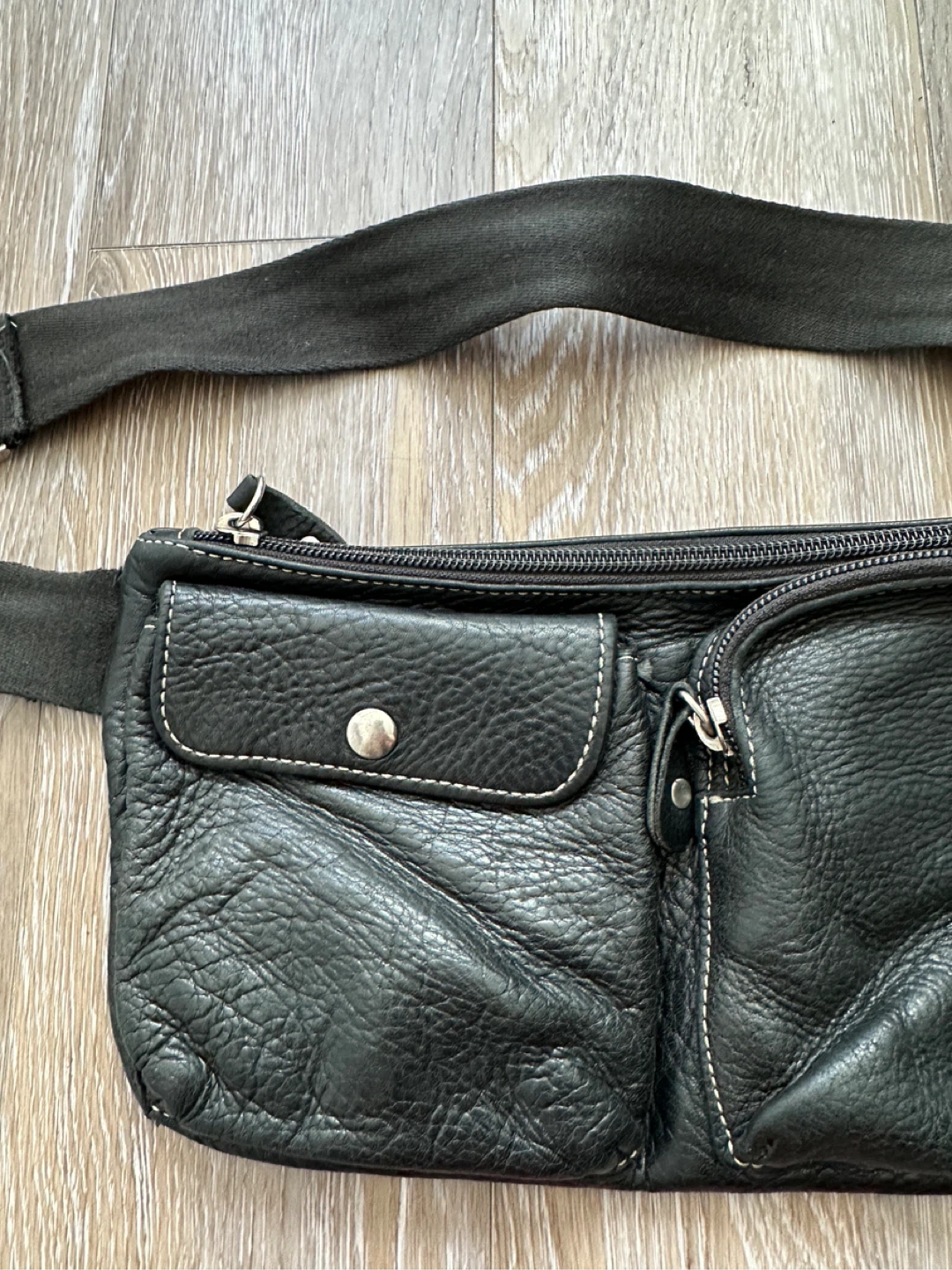 Black Leather Fanny Pack Belt Bag - photo 2