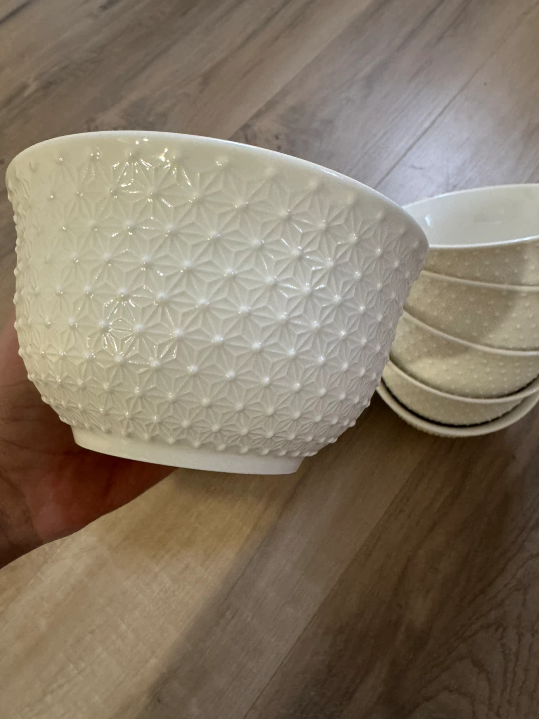 White Dinner Plates and Embossed Bowls Set - photo 2