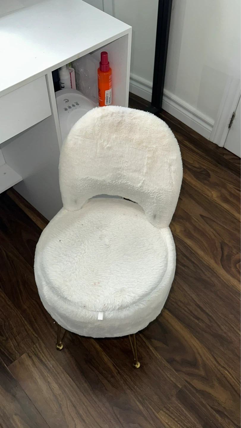 White Vanity Desk with Mirror and Lights with stool - photo 4