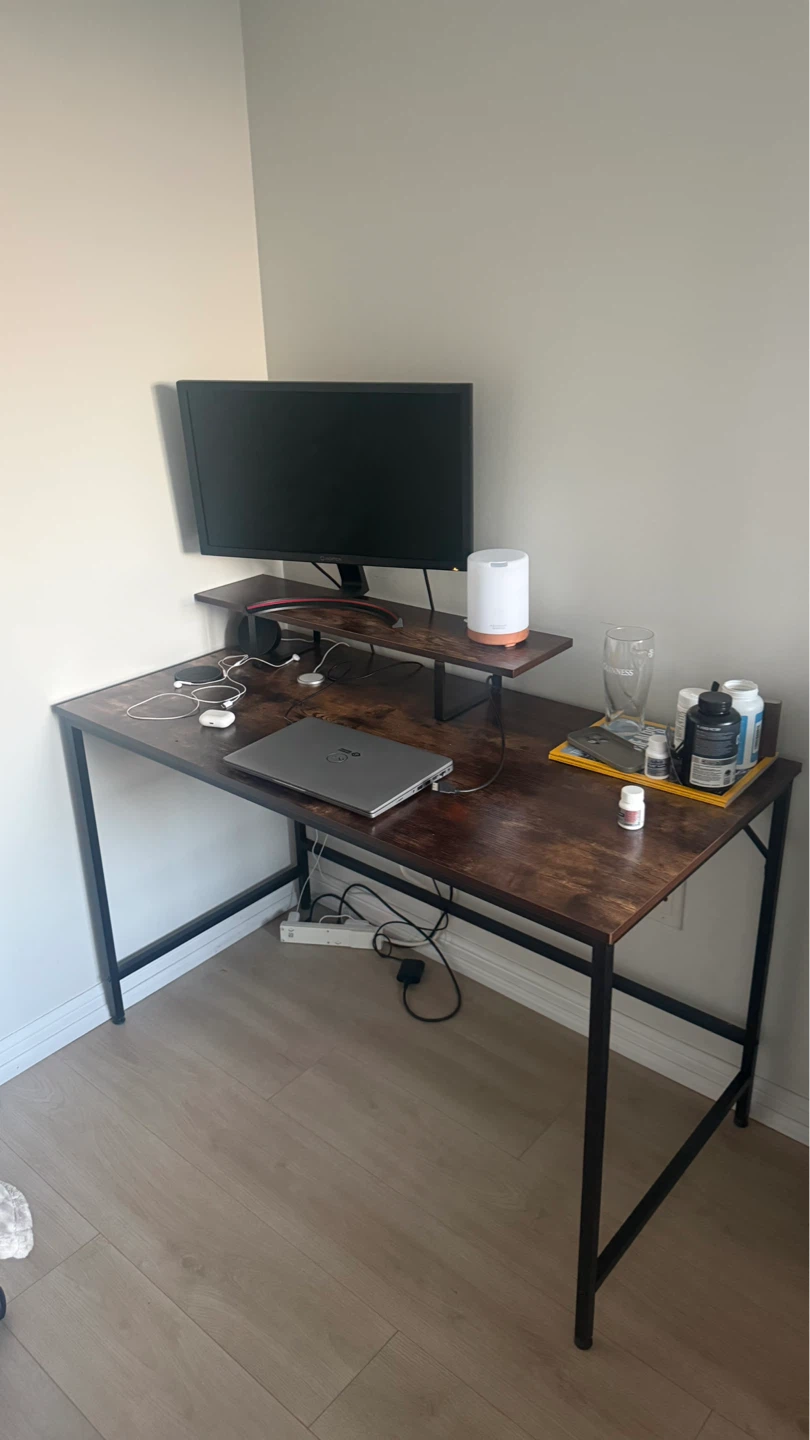 Rustic Brown Wood Grain Desk with Metal Frame