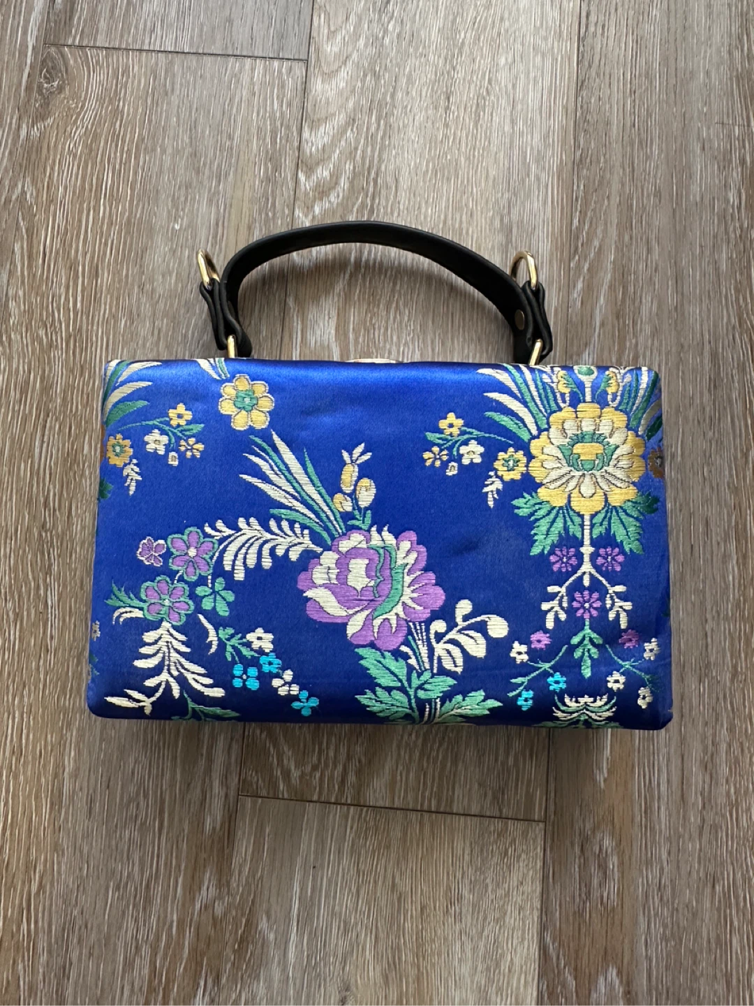 Blue Brocade Clutch with Floral Pattern