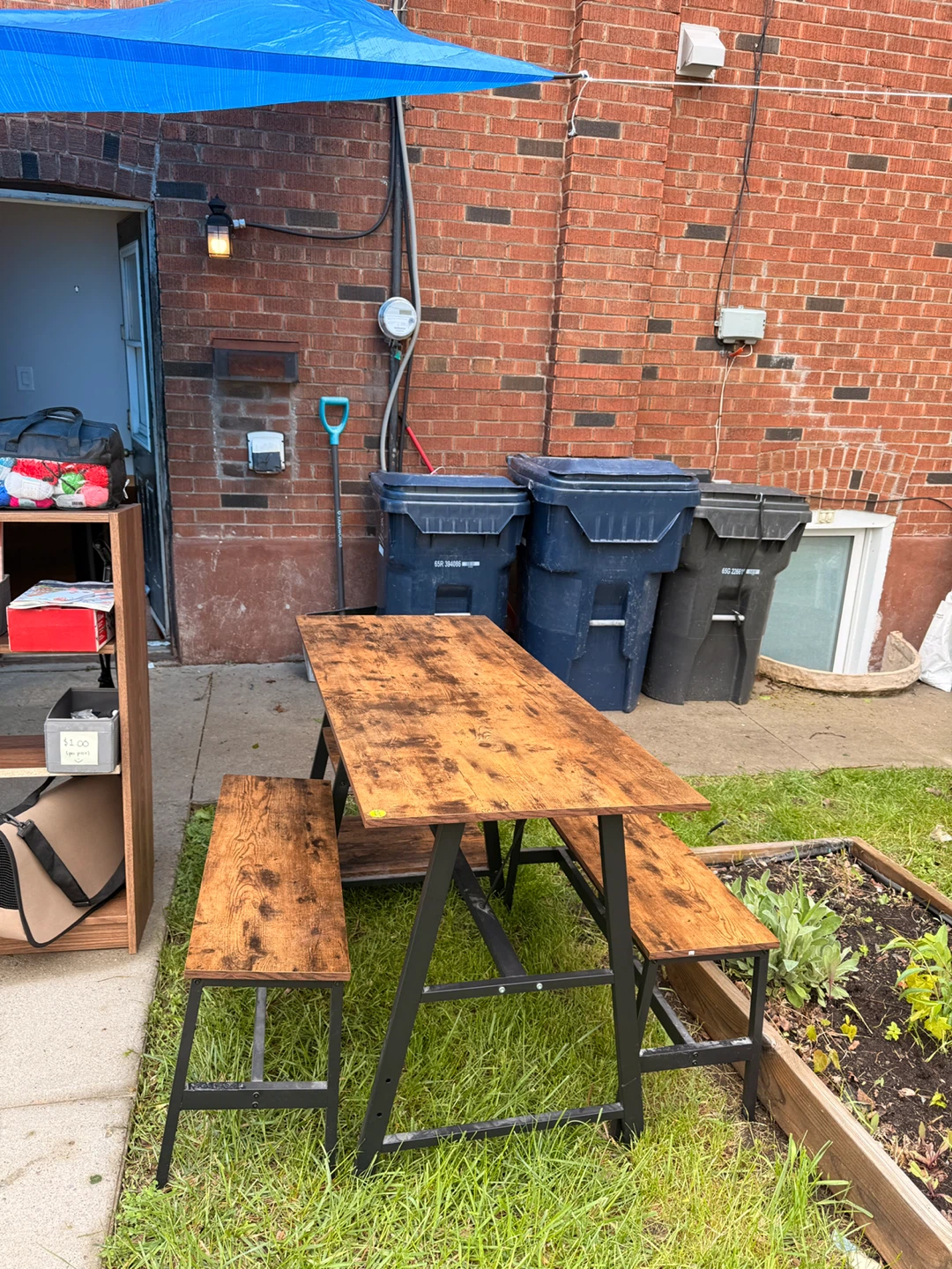 Rustic Wood and Metal Dining Set with Benches - photo 2