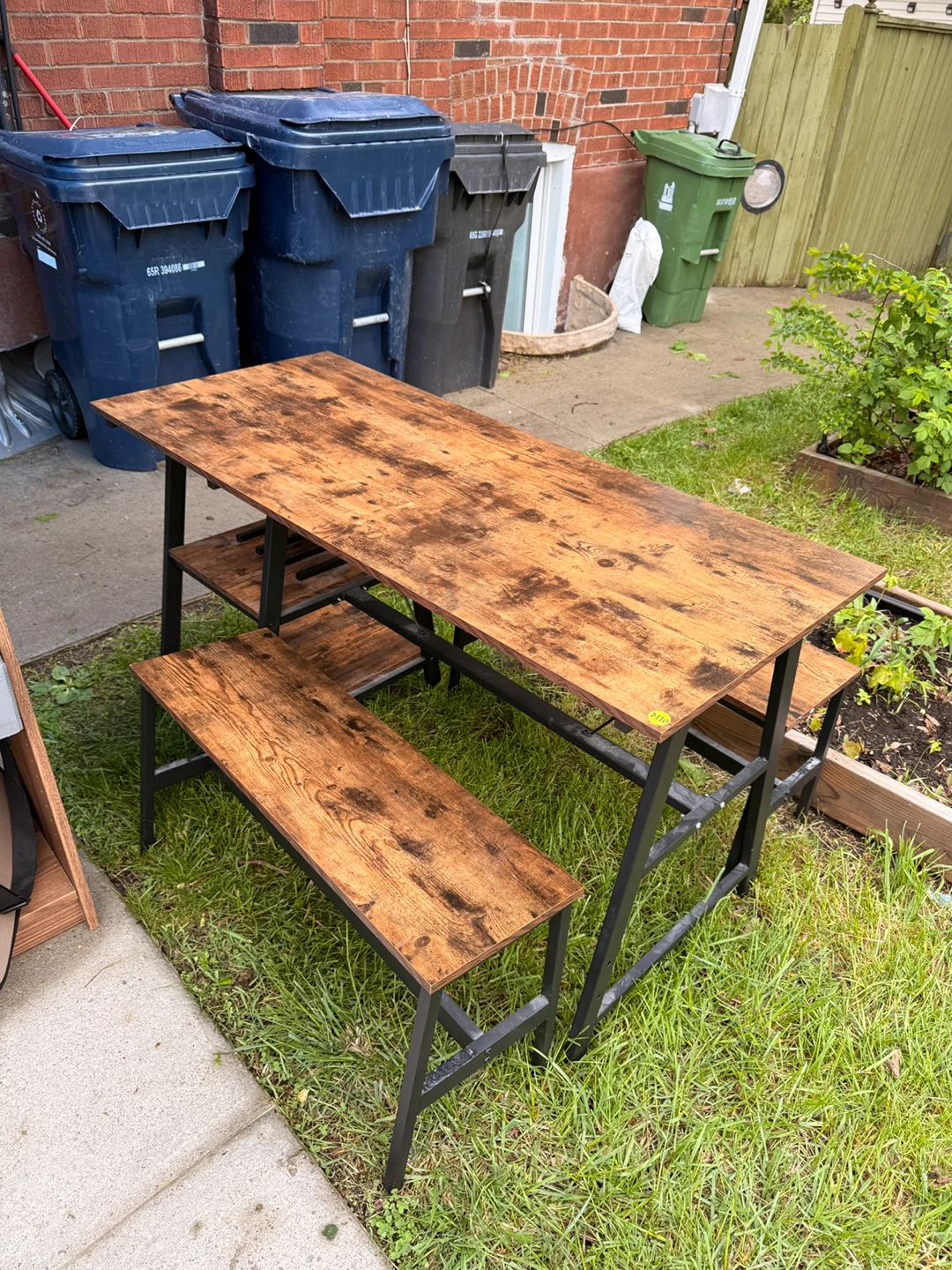 Rustic Wood and Metal Dining Set with Benches