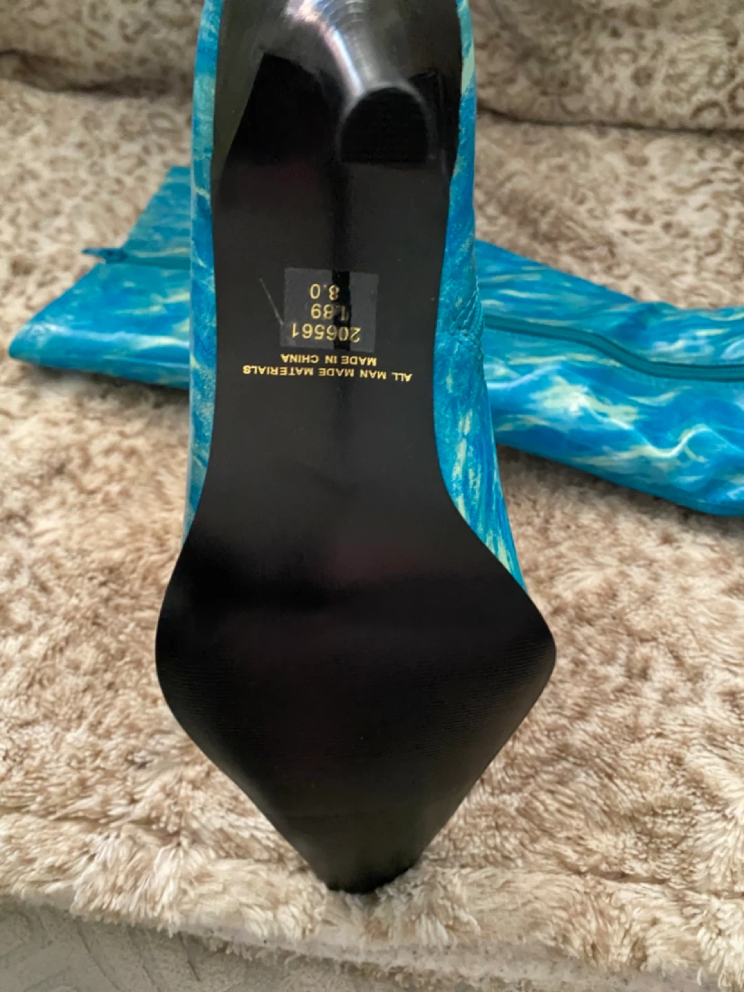 Vintage Blue and Yellow Swirl Knee-High Heel Boots - photo 3
