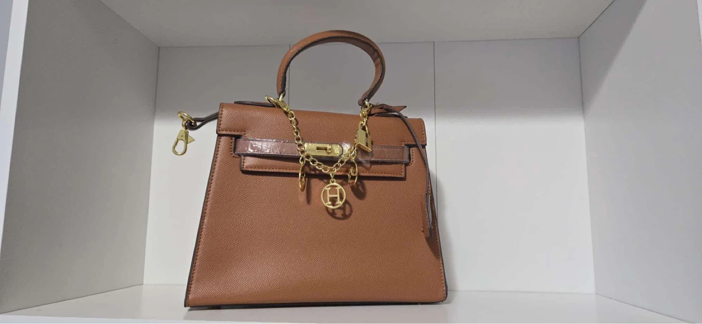 Brown HERMES BERKIN Satchel Handbag with Gold CharmS