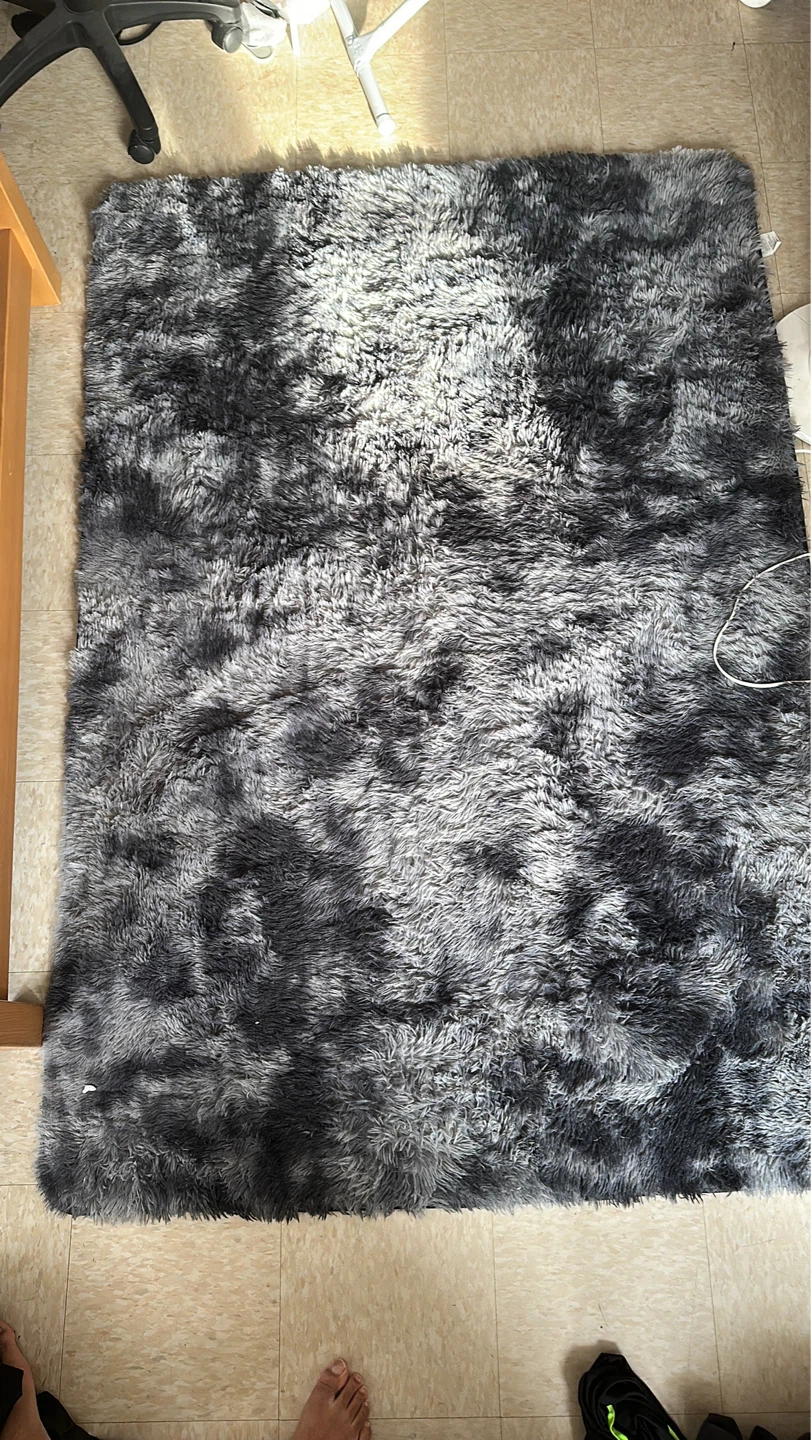 Black & Grey Fluffy Soft Area Rug, 4x6 Indoor Modern - photo 2