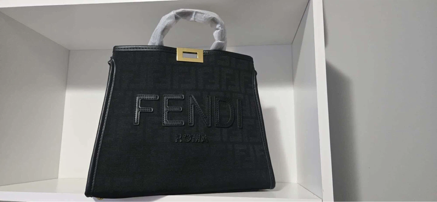 Fendi Roma Black Embossed Logo Tote Bag