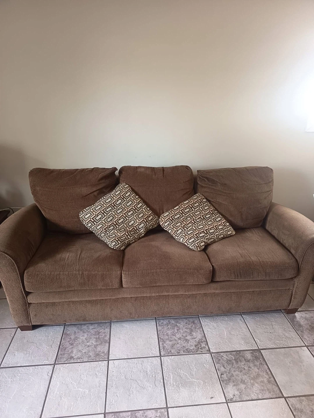 Brown Fabric Sofa with Accent Pillows - photo 2