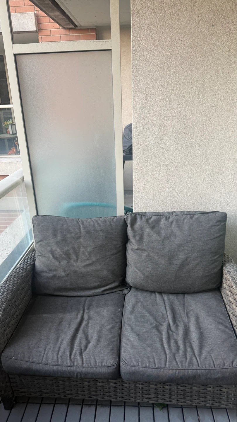 Wicker Loveseat with Grey Cushions - photo 2