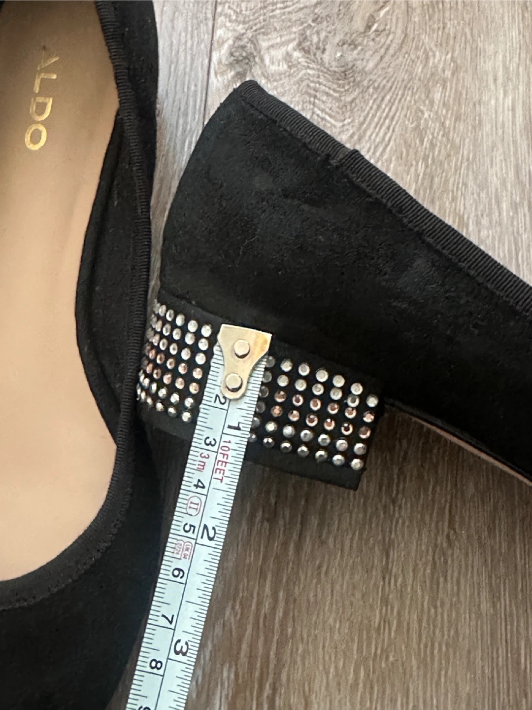 NEW ALDO Black faux Suede Ballet Flats with Studded Heels - photo 3
