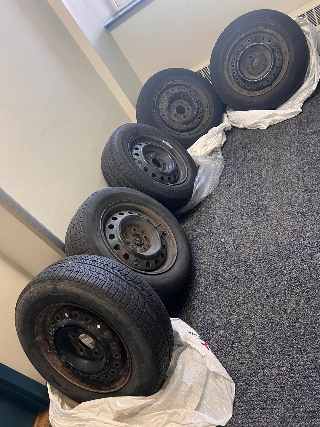 5 Tires on Steel Rims – Toyota Corolla – Michelin Winter Tires
