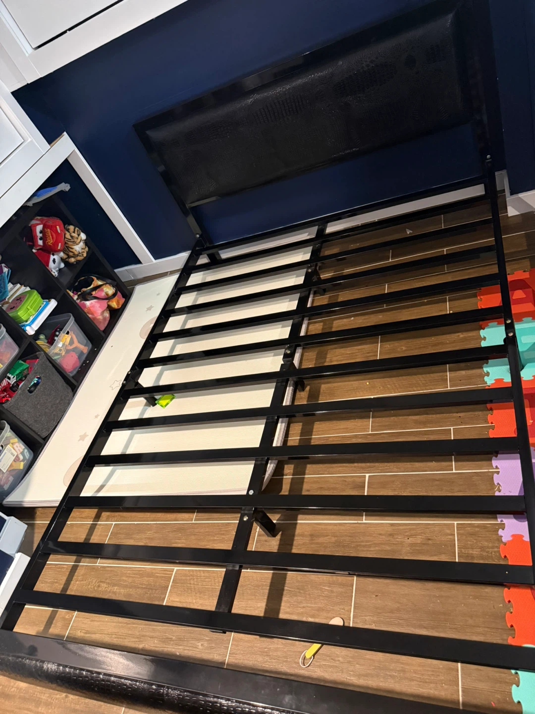 Black Metal Bed Frame with Headboard and Mattress - photo 2