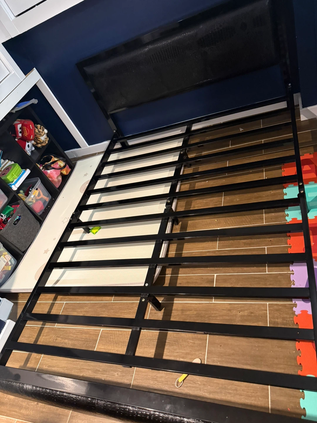 Black Metal Bed Frame with Headboard and Mattress