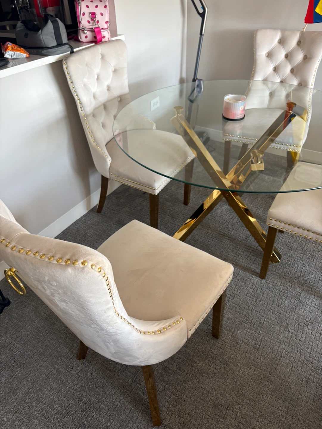 Glass Top Dining Table with 4 Chairs