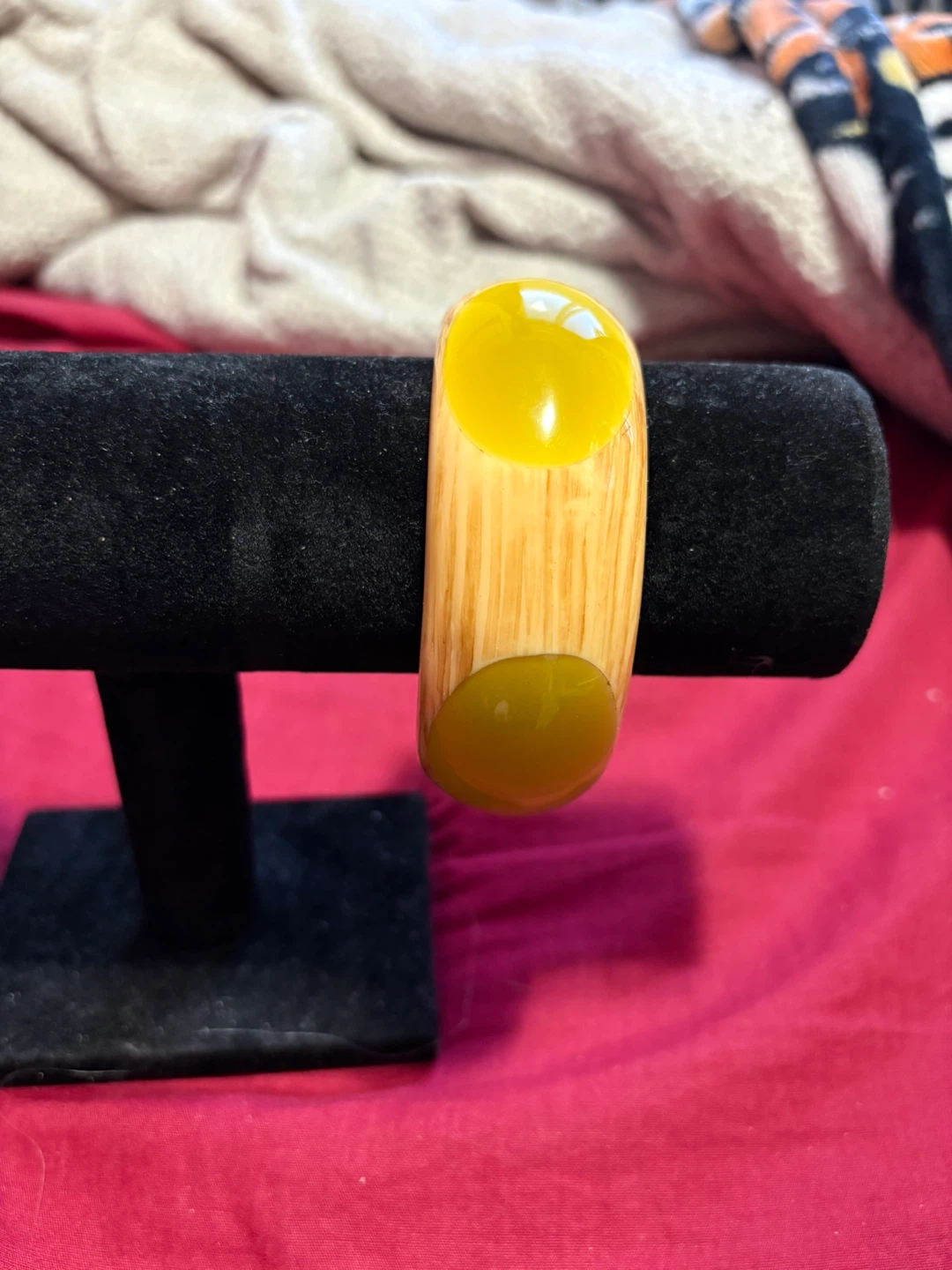 Wooden Bangle Bracelet with Yellow Inlay