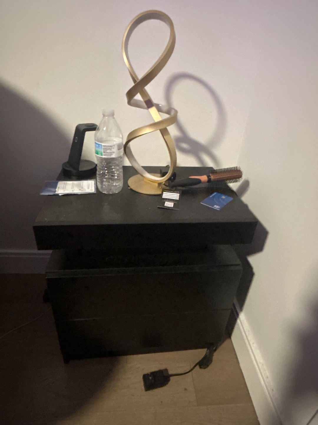 Bedside Table with Gold Lamps
