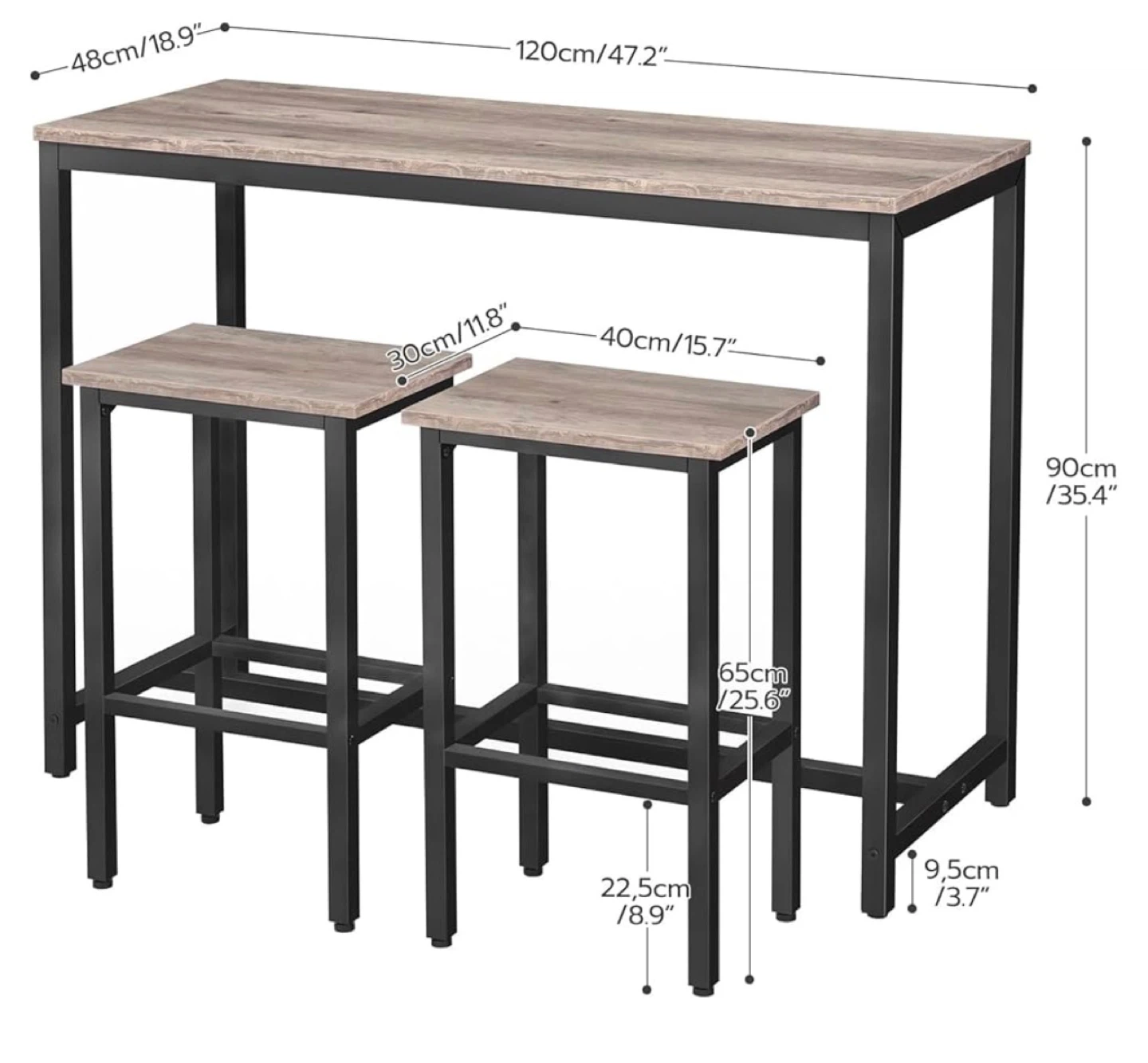 Bar Table Narrow Table Black Grey 19”Wx47”x36”H - photo 2