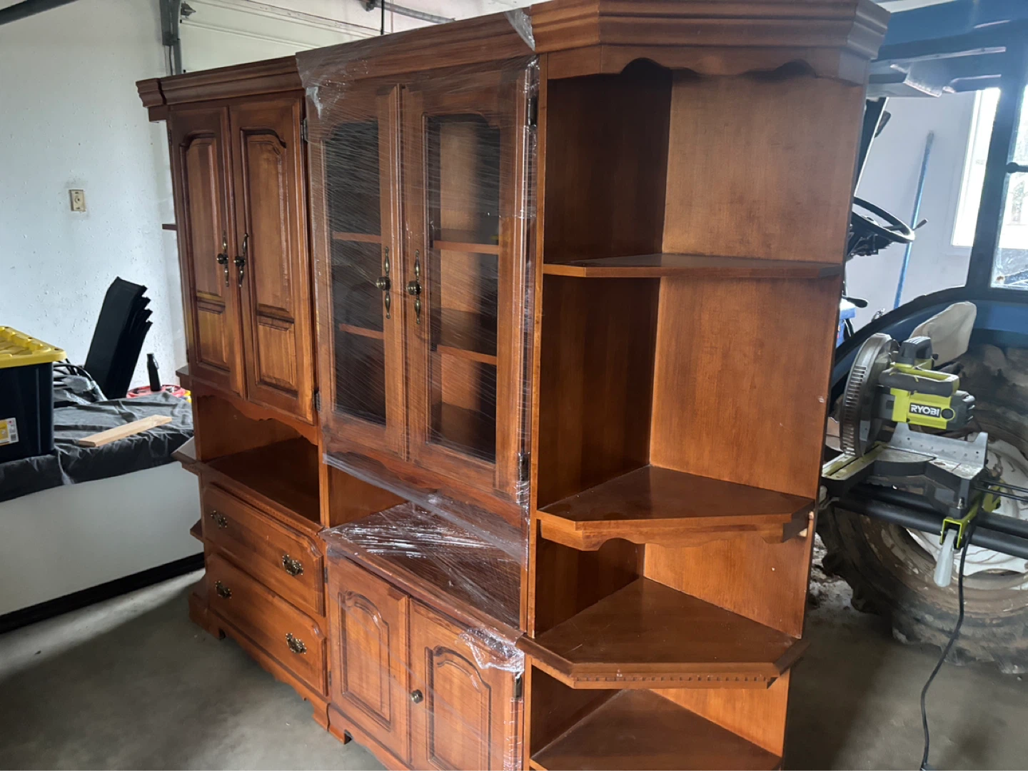 Wooden Entertainment Unit with Shelving and Cabinets