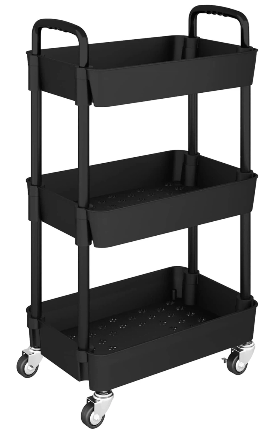Black 3-Tier Rolling Storage Cart with Wheels