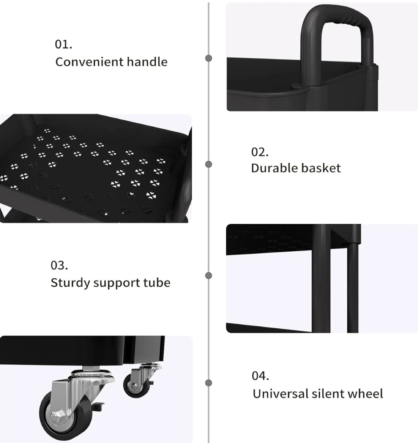 Black 3-Tier Rolling Storage Cart with Wheels - photo 4