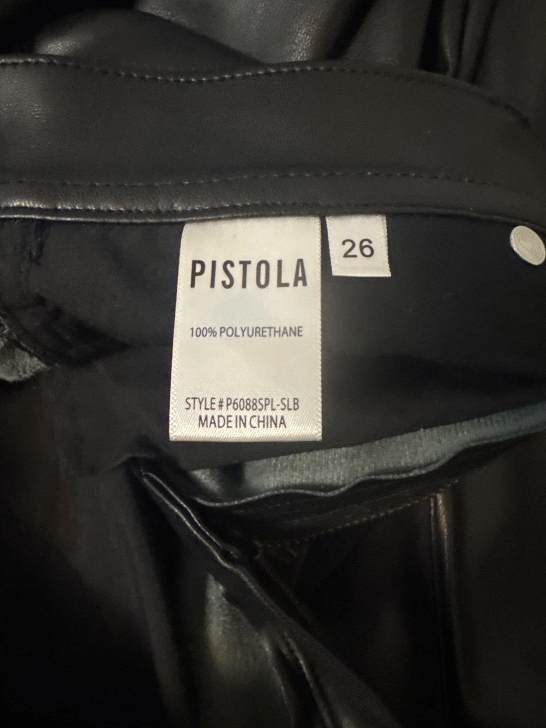 Pistola Black Faux Leather Pants Size 26