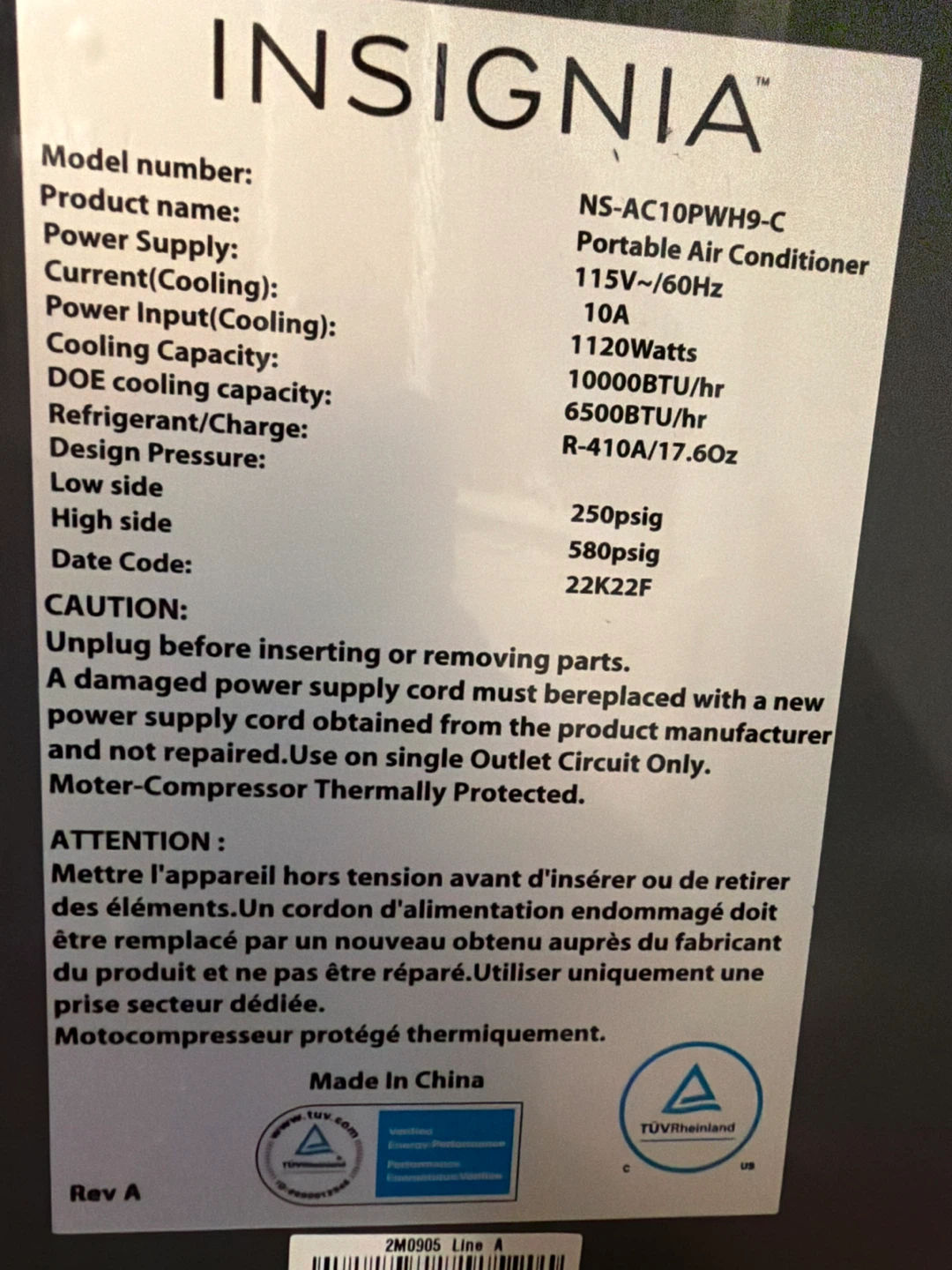 Insignia Portable Air Conditioner NS-AC10PWH9-C