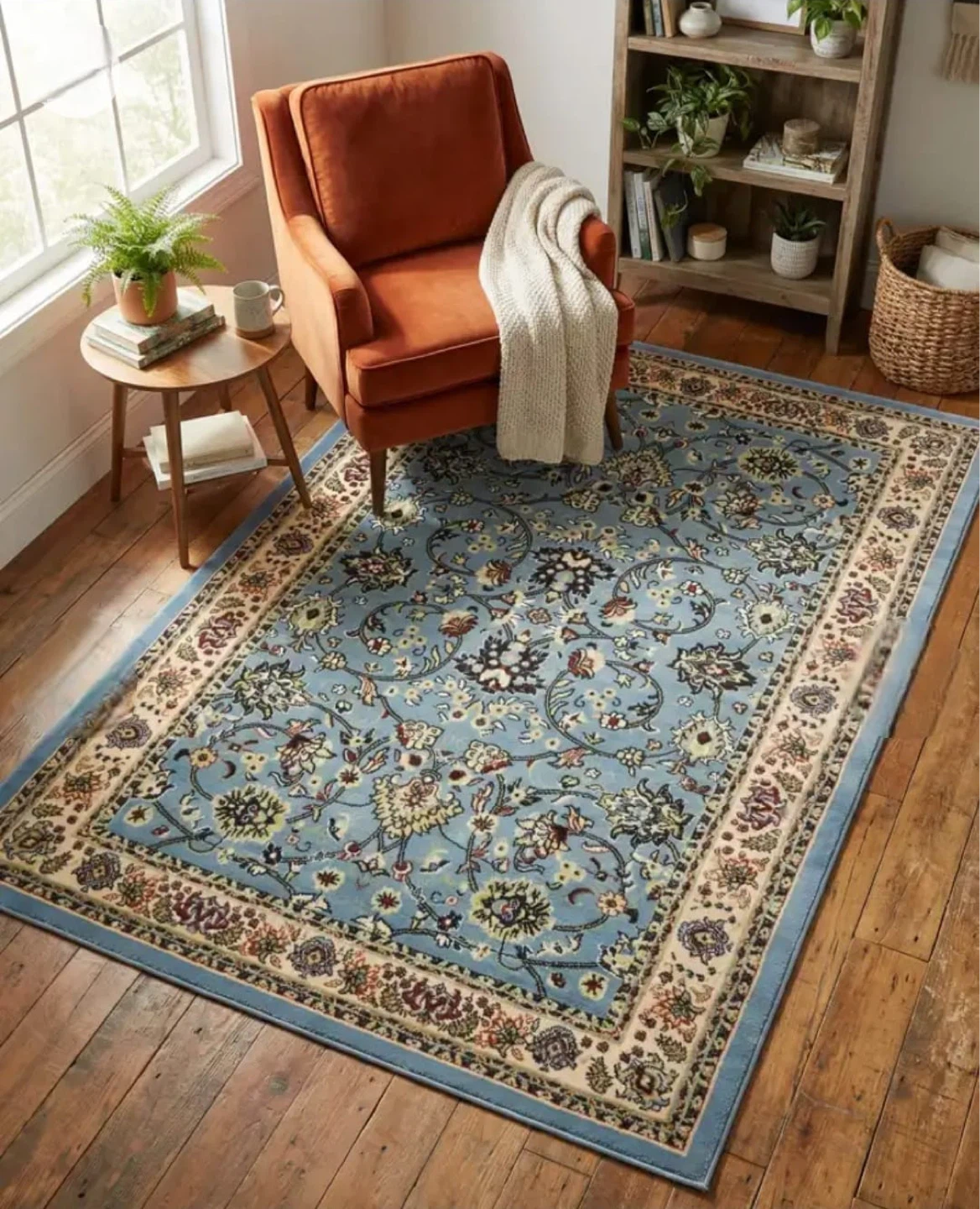 Two Blue Floral Area Rugs