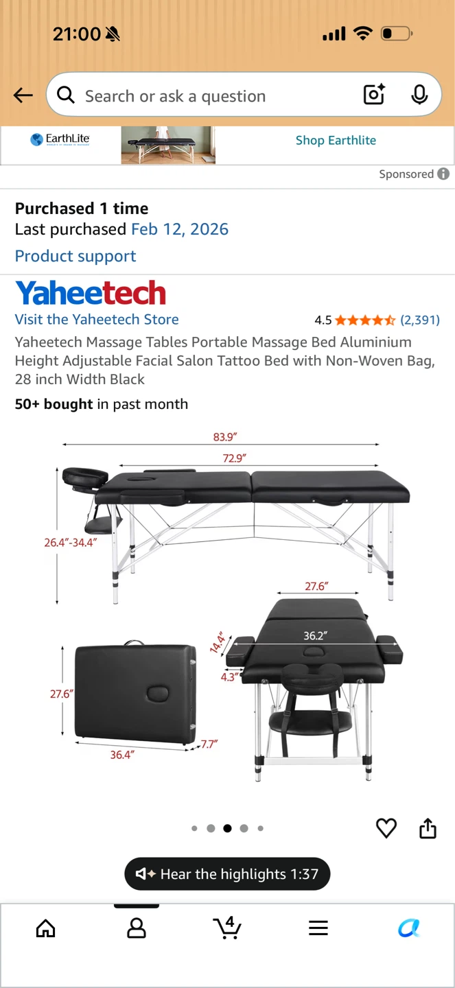 Yaheetech Portable Massage Table - Black - photo 2