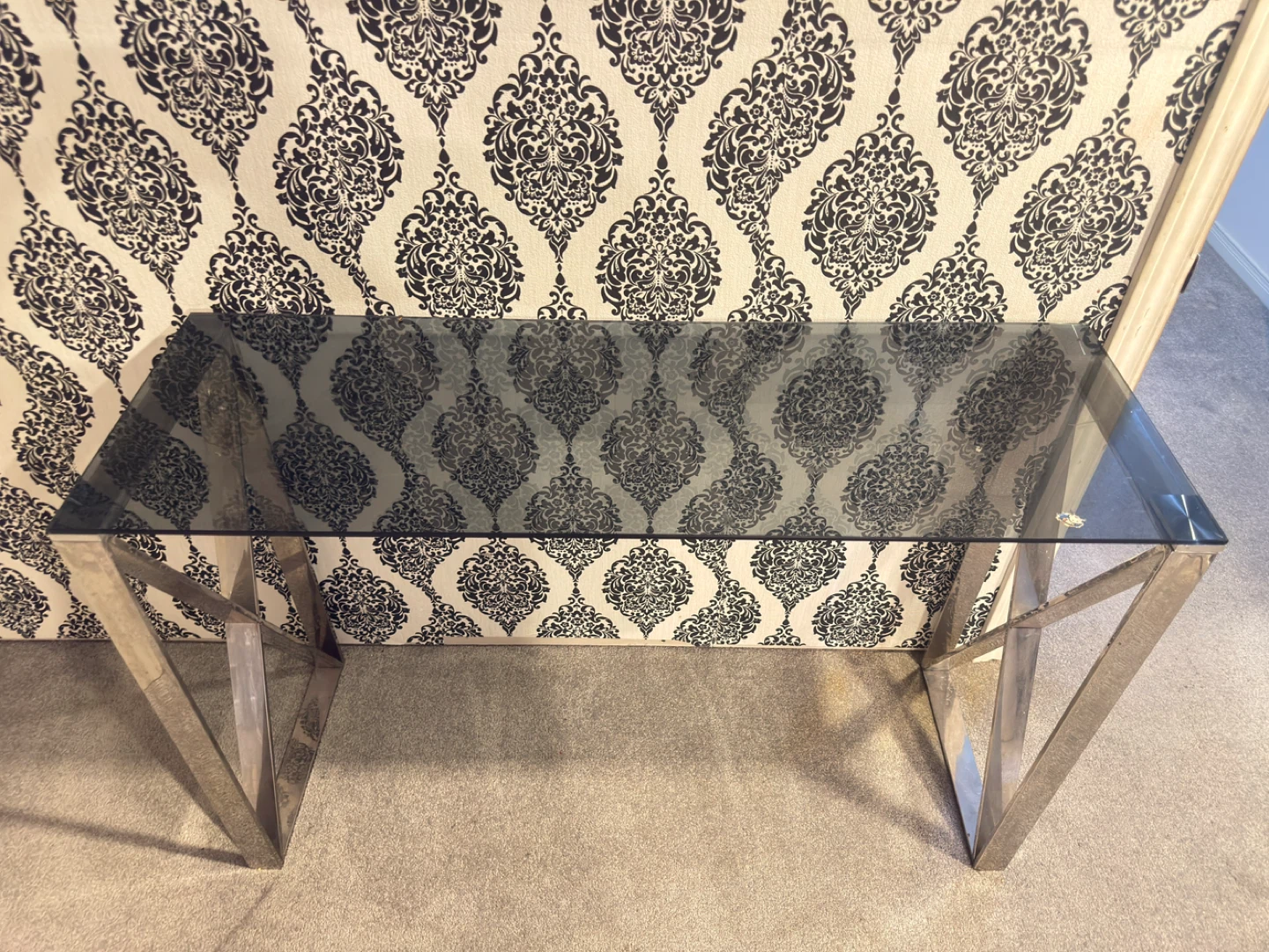 Glass Top Console Table with Metal Base