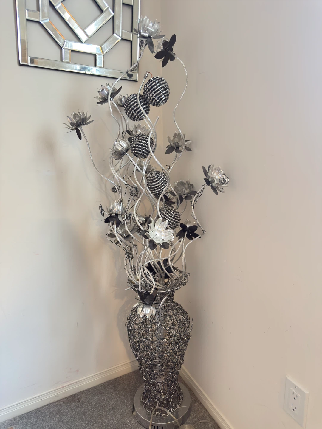 Silver Floral Floor Lamp with Coloured Lights