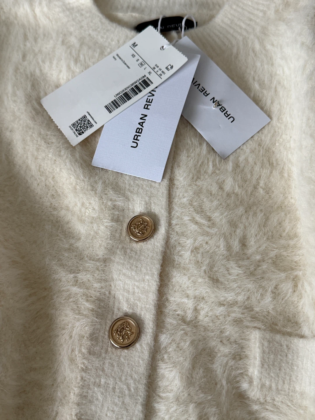 Urban Revivo Cream Fuzzy Cropped Cardigan Sweater Size M - photo 3