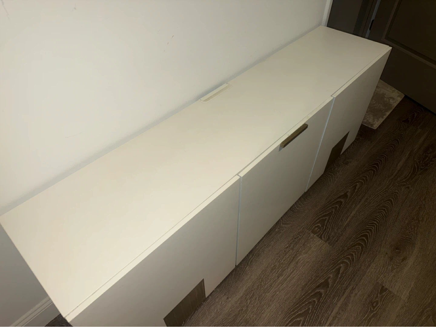 White 3-Door Storage Cabinet with Gold Accents - photo 2