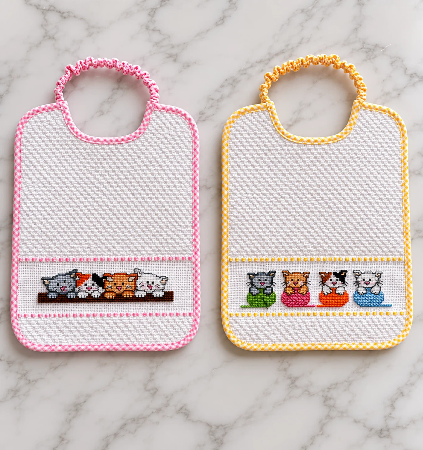 Handmade Baby Bibs with Cross-Stitch Designs (Set of 5)