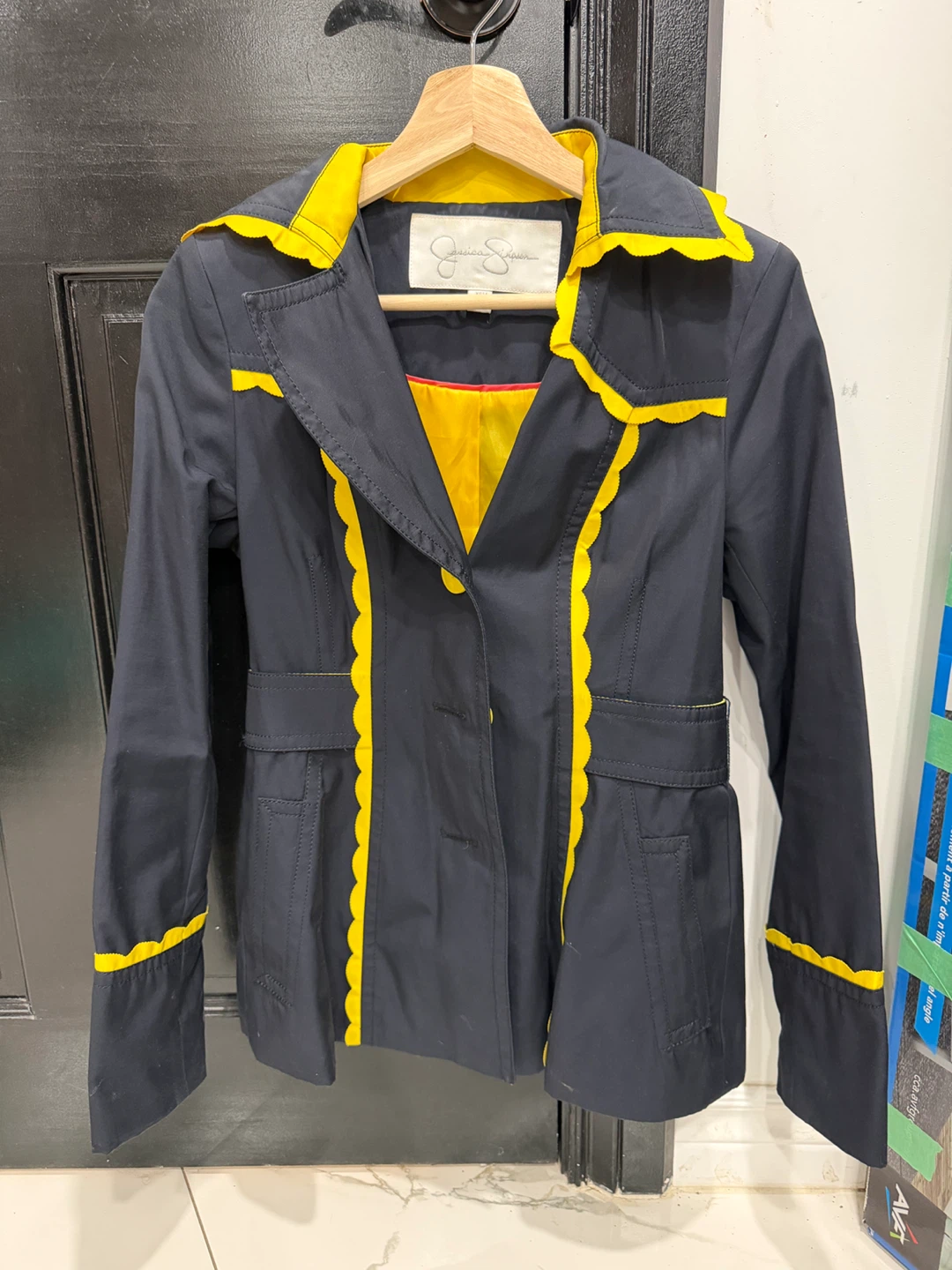 Jessica Simpson Navy and Yellow Scalloped Trench Coat - photo 2