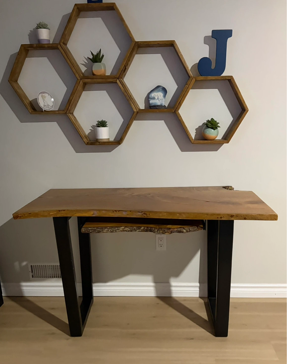 Live Edge Wood Desk with Keyboard Tray