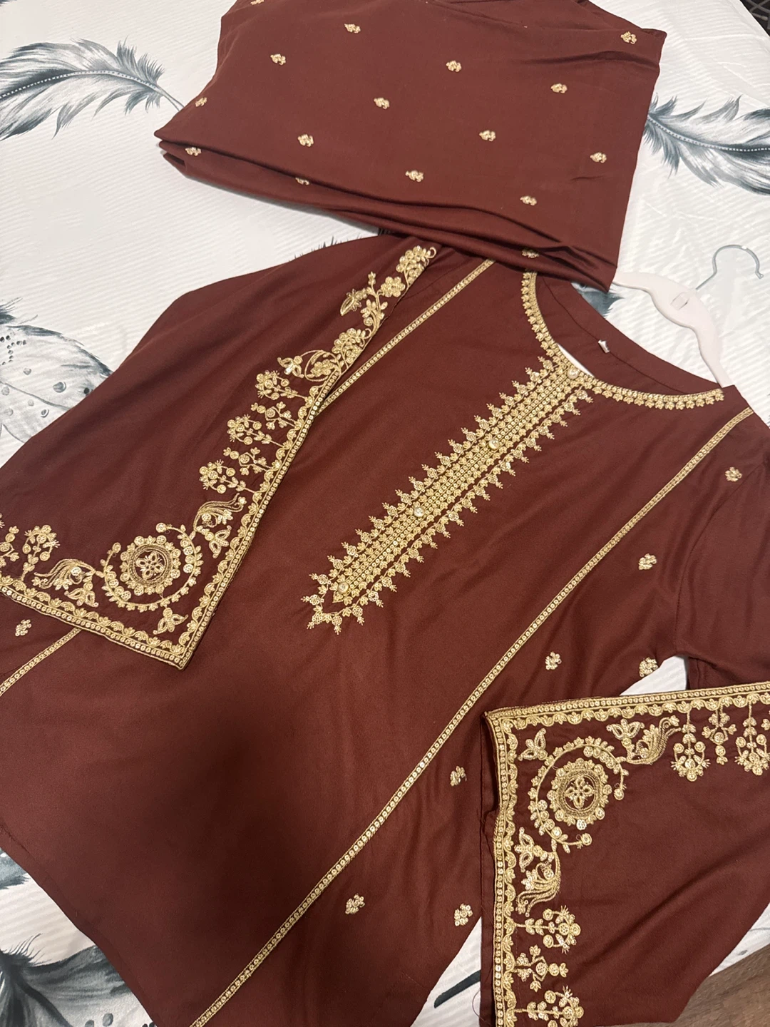 Embroidered Maroon Kurti with Pants