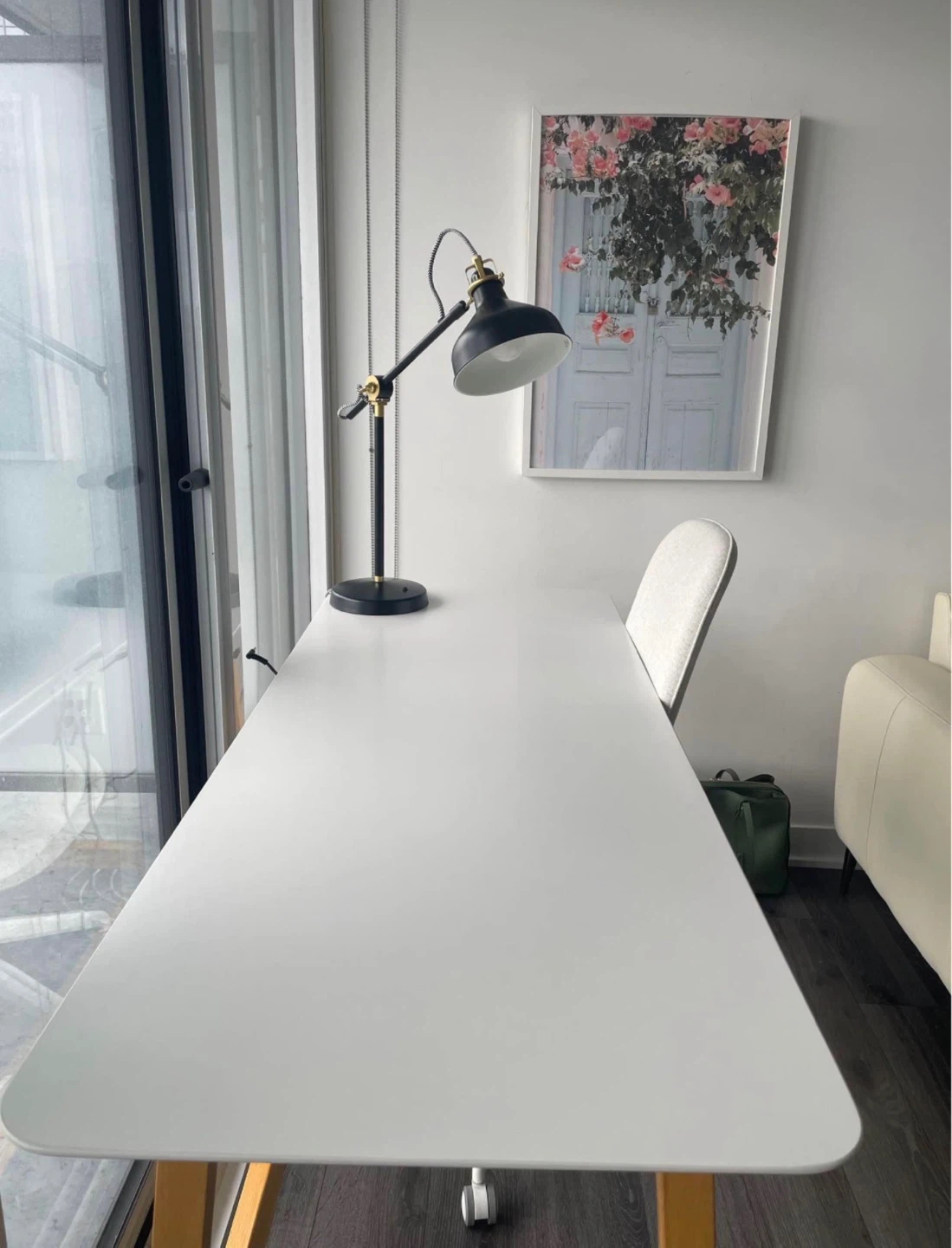 White Desk with Wooden Legs and Drawer - photo 2