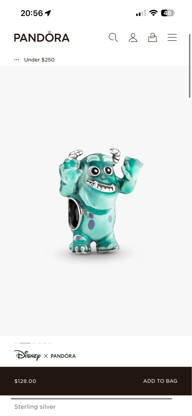 Pandora Disney Monsters Inc. Sulley Charm Sterling Silver