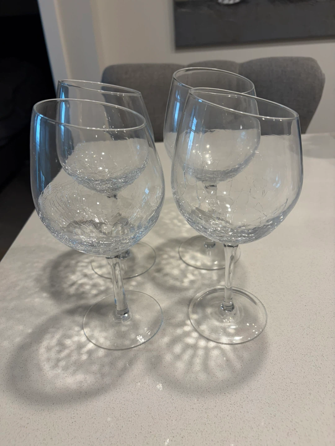 Set of 4 Clear Crackle Wine Glasses