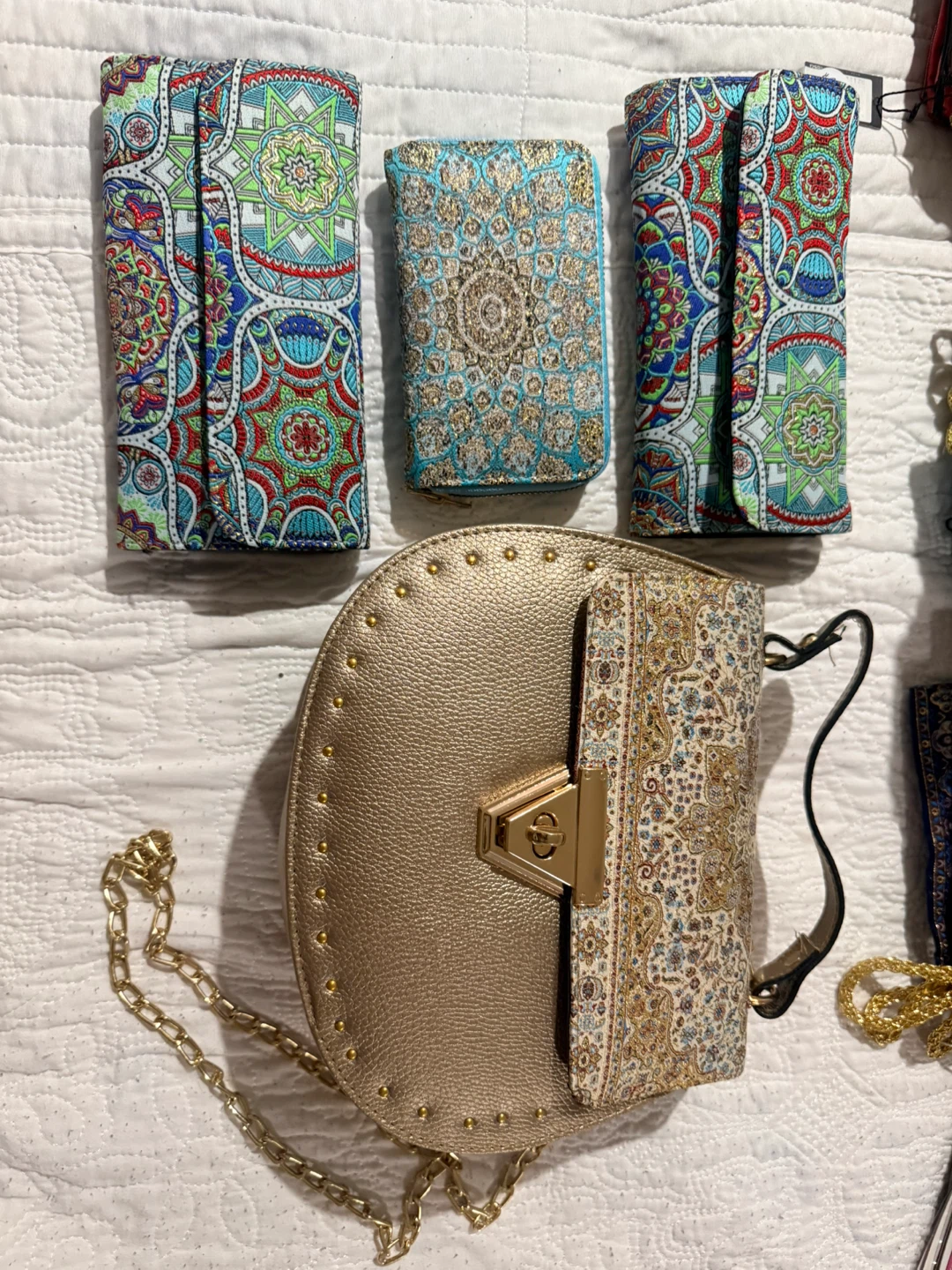 Gold and Patterned Clutch/Purse Set